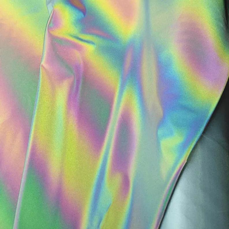 Rainbow reflective fabric dark olive 1 m