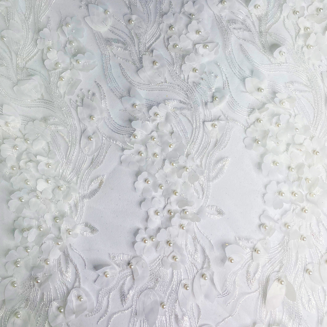 Pearl Bead 3D Off White Floral Lace