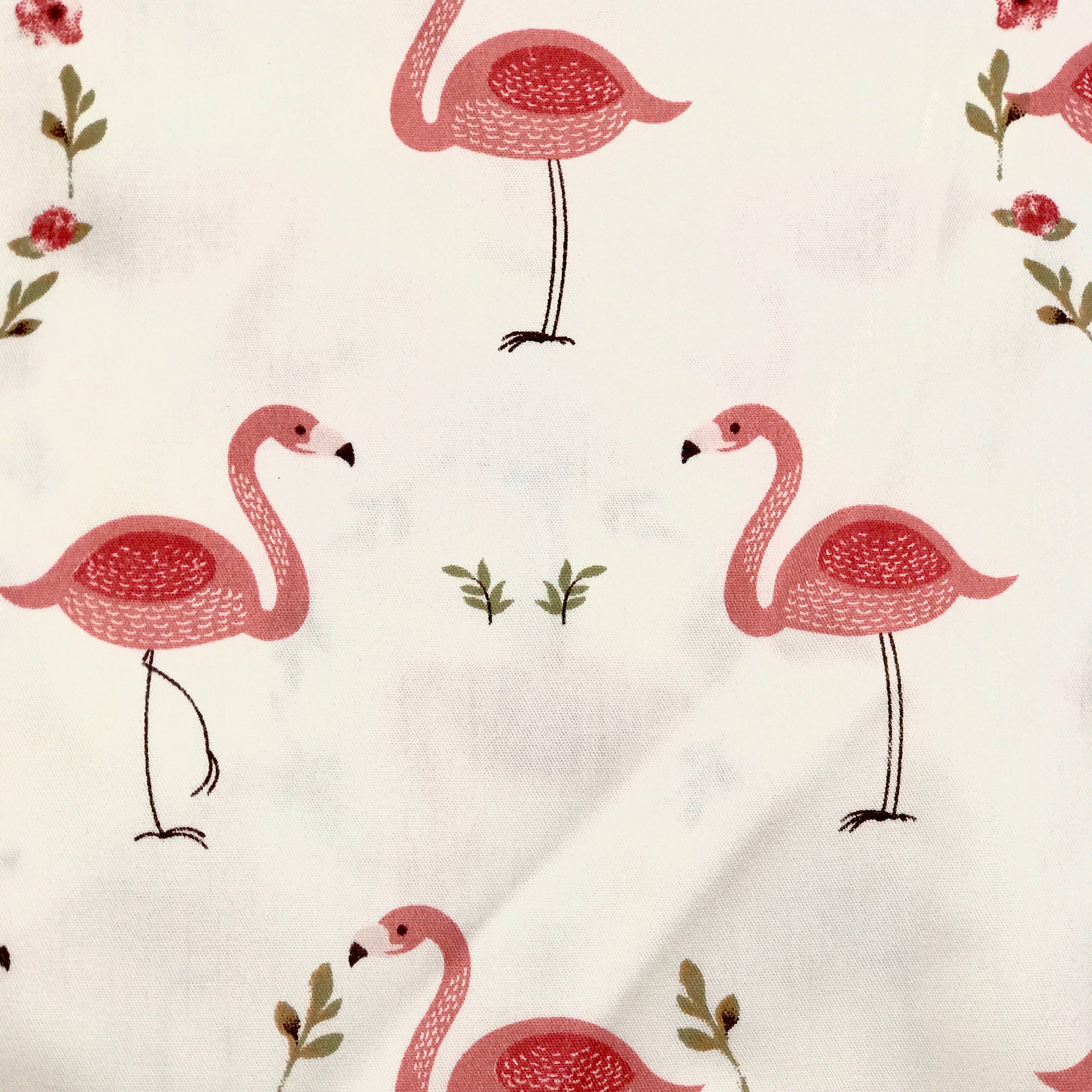 Denim fabric, with pink flamingos printed - flamingo print