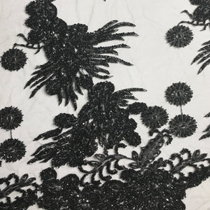 Black Floral Multicolor Sequin Lace fabric
