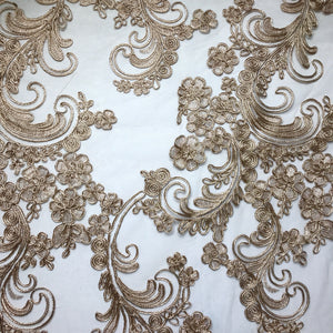 Pale Gold Embroidered Floral Lace