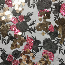 Load image into Gallery viewer, Black Floral Multicolor Sequin Lace fabric